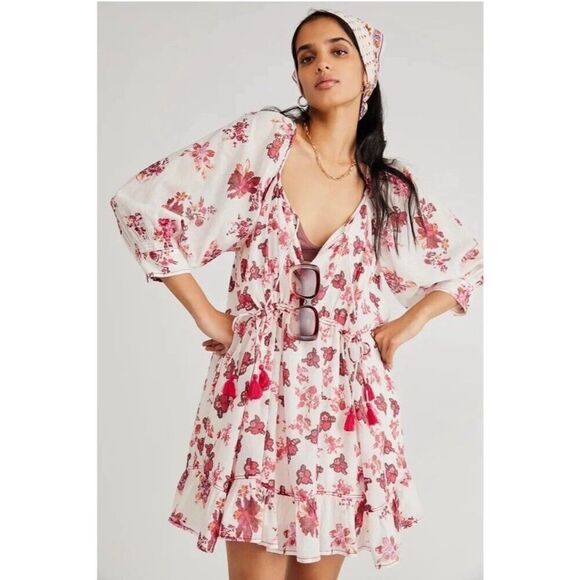 Free People | Pink Camella Mini Floral Cottagecore Prairie Boho Dress M - Picture 2 of 12
